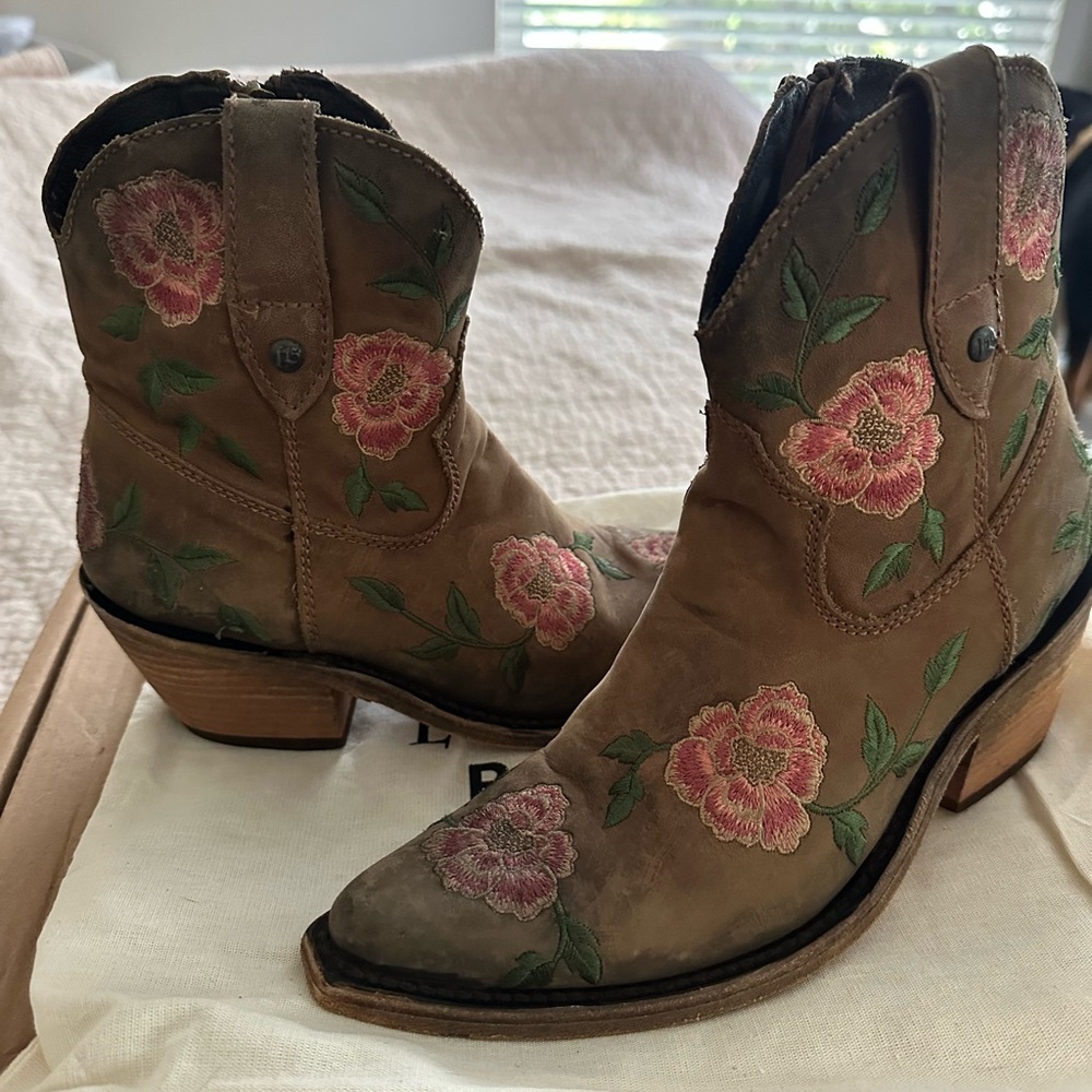 LIBERTY Black Brown and Pink Ankle Boots with Floral Design